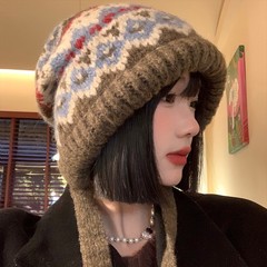 フェア島風ニット帽子供冬レトロ帽子バッグ帽子保温耳保護ウール帽子