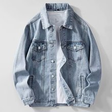 美式牛仔夹克男春秋款潮牌宽松复古外套男秋季翻领休闲帅气上衣服