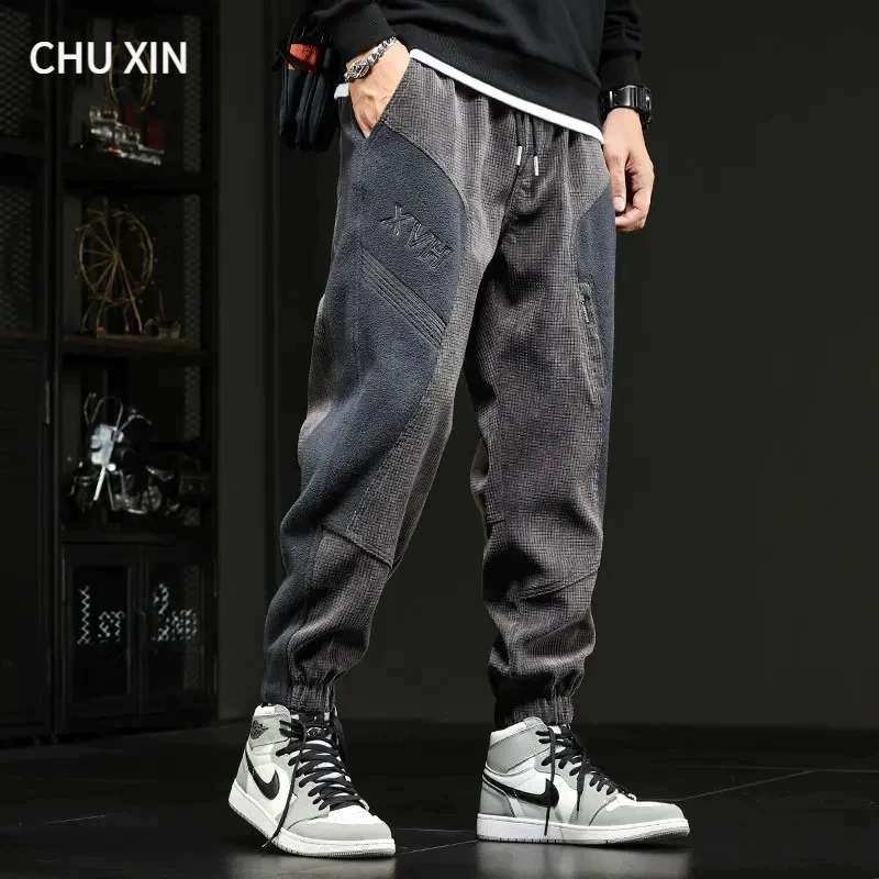 Men's autumn trousers, elite set, oversize, drawstring
