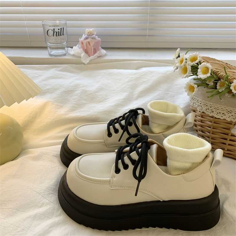 Universal Mary Jane shoes platform English style with shoelaces