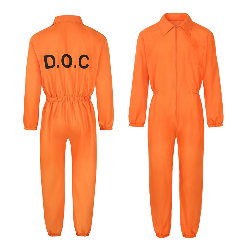 跨境万圣节cos囚犯服装扮演服犯人服监狱制服套装橙色连体囚犯服|undefined