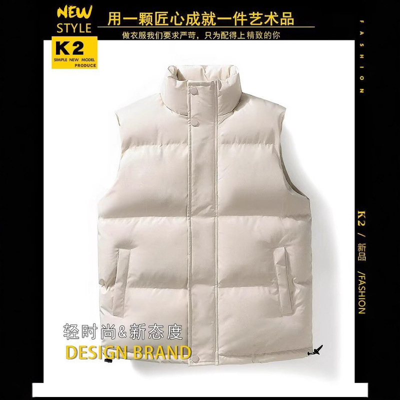 Wholesale Winter Cotton Vest Men's Large Size Thermal Vest Plus Velvet Outer Wear Stand Collar Vest Jacket Vest Cross-Border