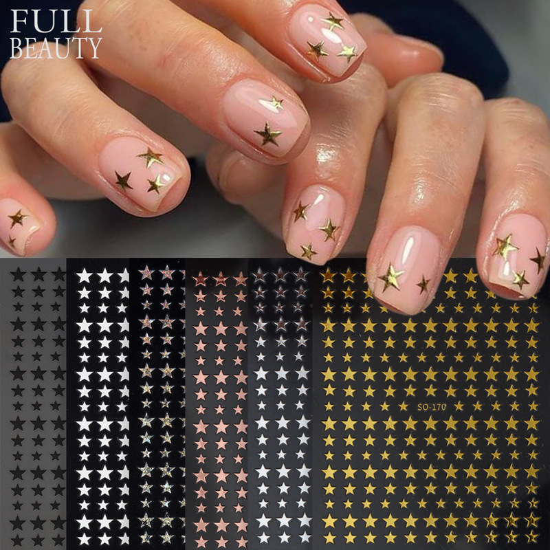 Cross-Border New Nail Art Stickers Ins Classic Multi-Color Five-Pointed Star Size Star Imitation Mirror Nail Sticker Set Cross-Border New Nail Art Stickers Ins Classic Multi-Color Five-Pointed Star Size Star Imitation Mirror Nail Sticker Set