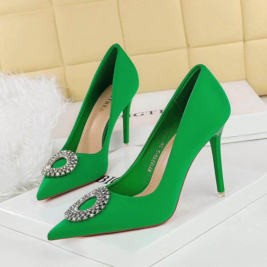 Satin Rhinestone Stiletto Pumps Pointed Toe Party High Heels_voghion.com