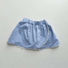 日单100-130女孩夏季纯棉短裤裙裤衩裙蕾丝边中小童纯色百搭