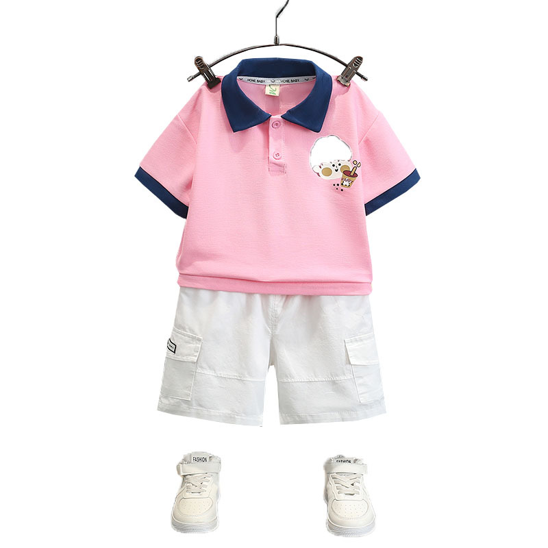 5712 Traje de impresión de dibujos animados para niños Camisa POLO de manga corta para bebés Traje de dos piezas de dopamina de verano para niños