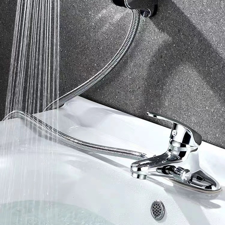 Cuenca del grifo lavabo del baño de cobre lado abierto de dos articulaciones dragón diadema champú boquilla de ducha caliente y fría grifo