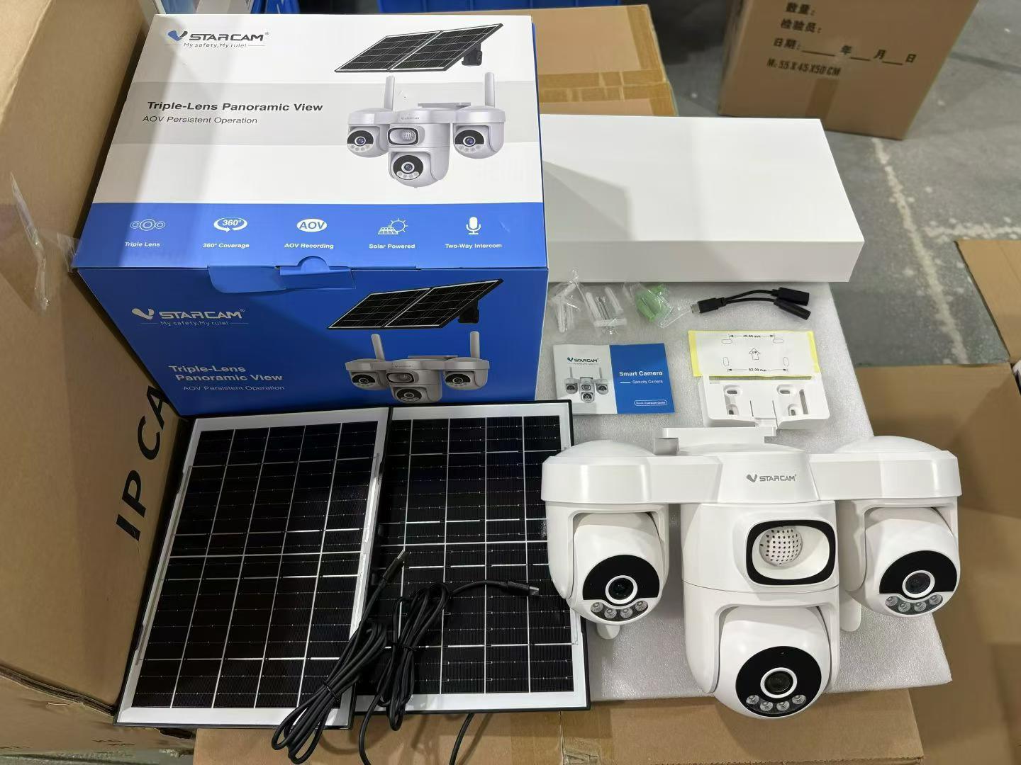 Tres ojos AOV monitor de cámara solar 360 grados sin ángulo muerto sin electricidad sin red cámara de vigilancia al aire libre de visión nocturna