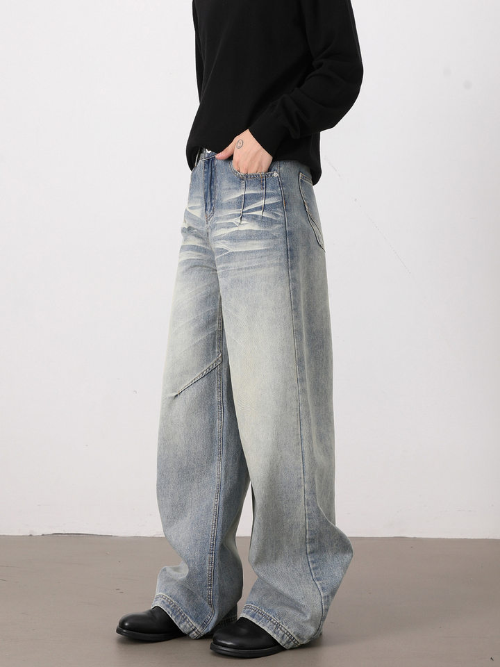 Quần jeans nam dáng rộng ống đứng phong cách high street, lưng vừa, dài ống, dễ phối đồ — Xanh nhạt