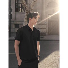アメリカンヘビーウェイトラペルポロシャツメンズ半袖夏イントレンディカジュアルルーズ半袖Tシャツトップ