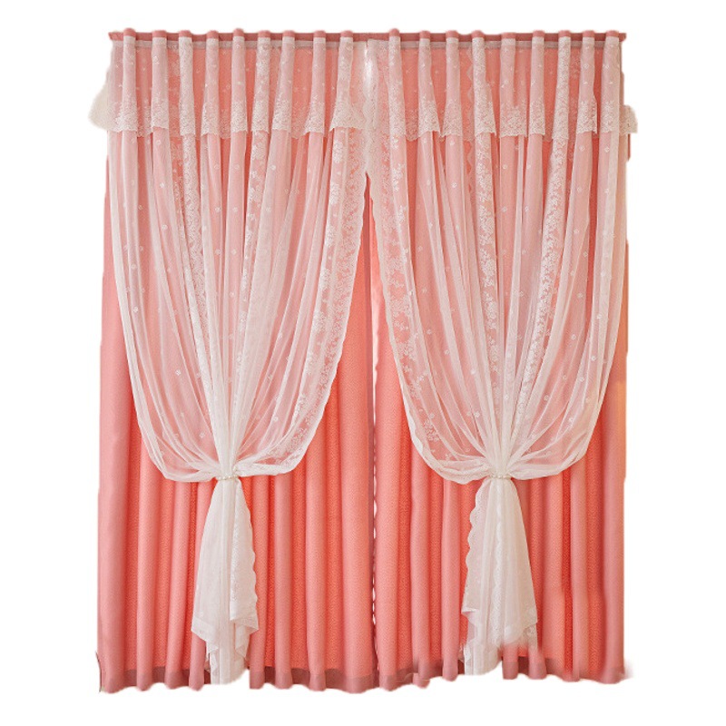 Cortina de velcro de encaje francés instalación sin perforaciones Internet celebridad dormitorio cortina de sombreado autoadhesiva entrega de una pieza