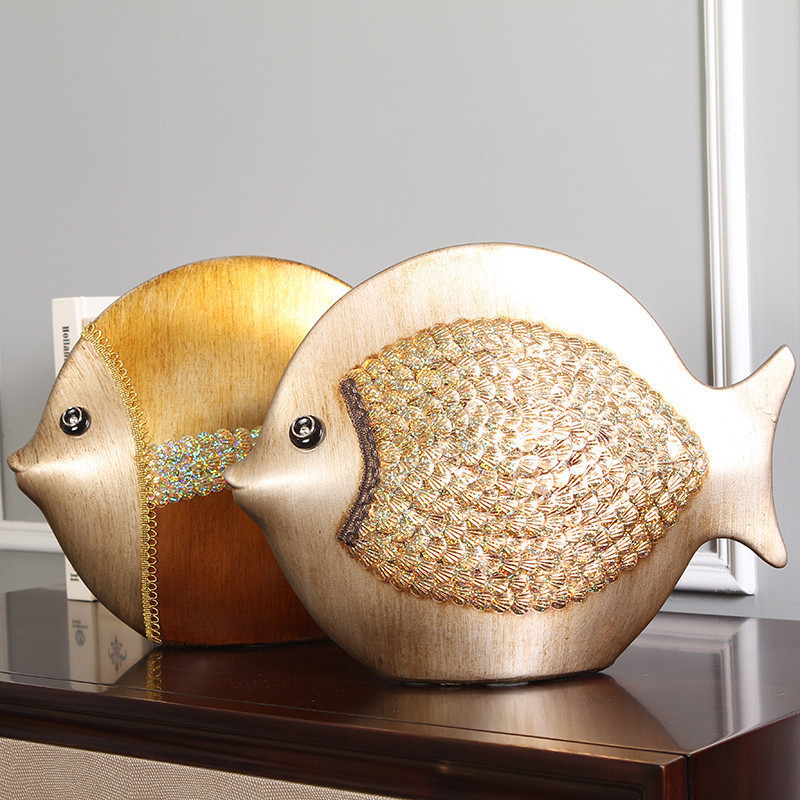 欧式摆件创意家居装饰品陶瓷工艺品情侣鱼客厅酒柜电视柜摆件