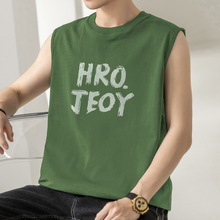 纯棉背心男士夏季薄款健身跨栏运动坎肩字母印花全棉无袖t恤宽松