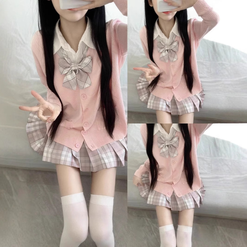 Japanese-Style College Solid Color Versatile Loose Top Basic Long-Sleeve Jk Uniform Cardigan Knit Sweater Jacket