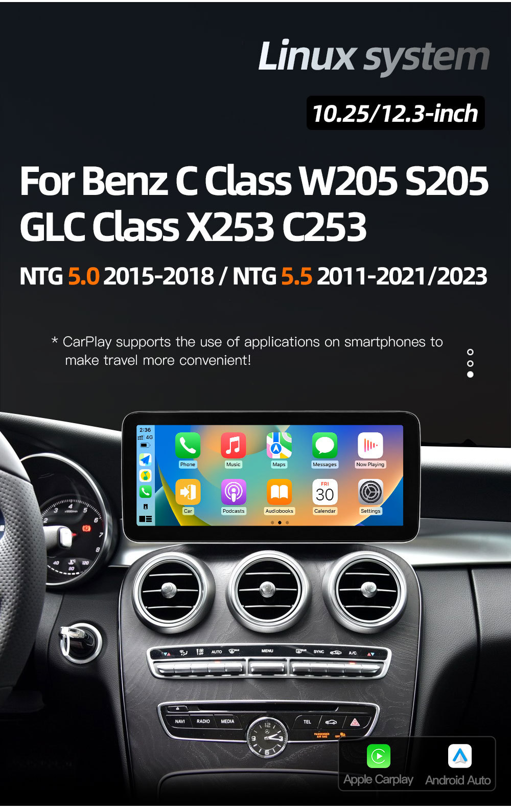 Suitable for Mercedes-Benz C-Class W205 S205 X253 Car Central Control Large-Screen Navigation All-In-One Player