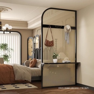 Screen Partition for Living Room Entrance, Chinese-Style Solid Wood Entrance, Rattan Ceiling-To-Ceiling Clothes Hanger to Resolve the Problem of Passing Wind