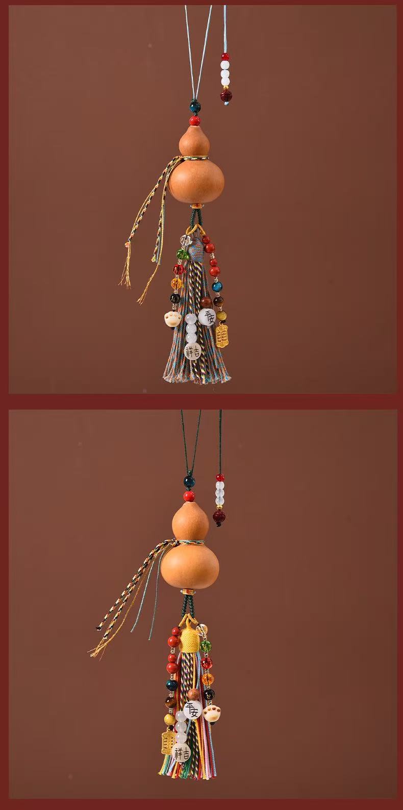 Chinese-Style Gourd Hand-Woven Cotton Rope Tassel Car Hanging Ornament for Good Luck and Fortune, Exquisite Car Interior Accessory, Bag Decoration