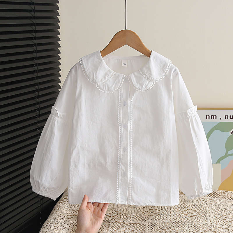 Children's pure cotton white shirt, girls aged 4 to 12, basic spring and autumn shirt, cross-border mixed wholesale children's clothing source