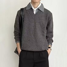 跨境潮牌时尚休闲秋冬毛衣男复古创意高街百搭简单宽松情侣针织衫