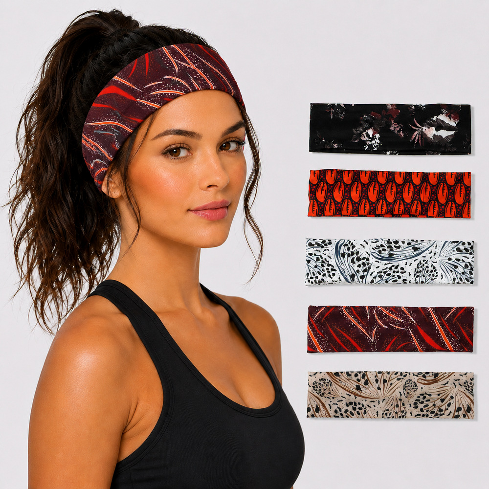 Personalized Abstract Leopard Print Headband, High-Elastic Fabric Yoga Hairband, European and American Women's Fitness Face-Washing Hair Accessory