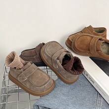 儿童磨砂反绒复古风皮鞋美拉德2025秋冬季男女童百搭二棉加绒单鞋