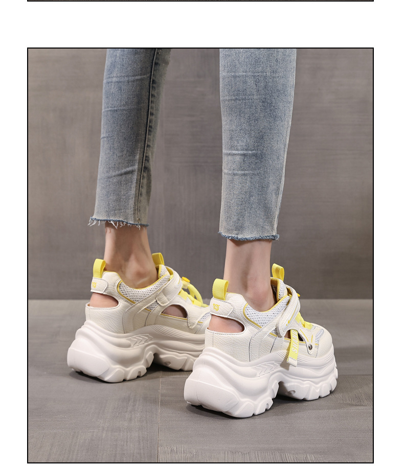 Giày sneaker nữ đế dày chunky thoáng khí mặt lưới đục lỗ độn cao bên trong — Màu trắng chi tiết 13
