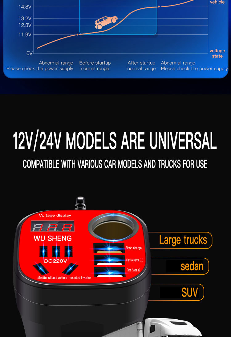 Car inverter 12V24V Universal to 220V multi-function car power socket conversion mobile phone charger