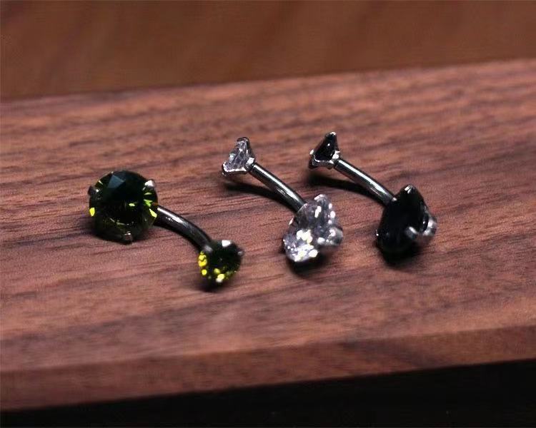 Piercing nombril en acier titane multicolore double zircon_voghion.com