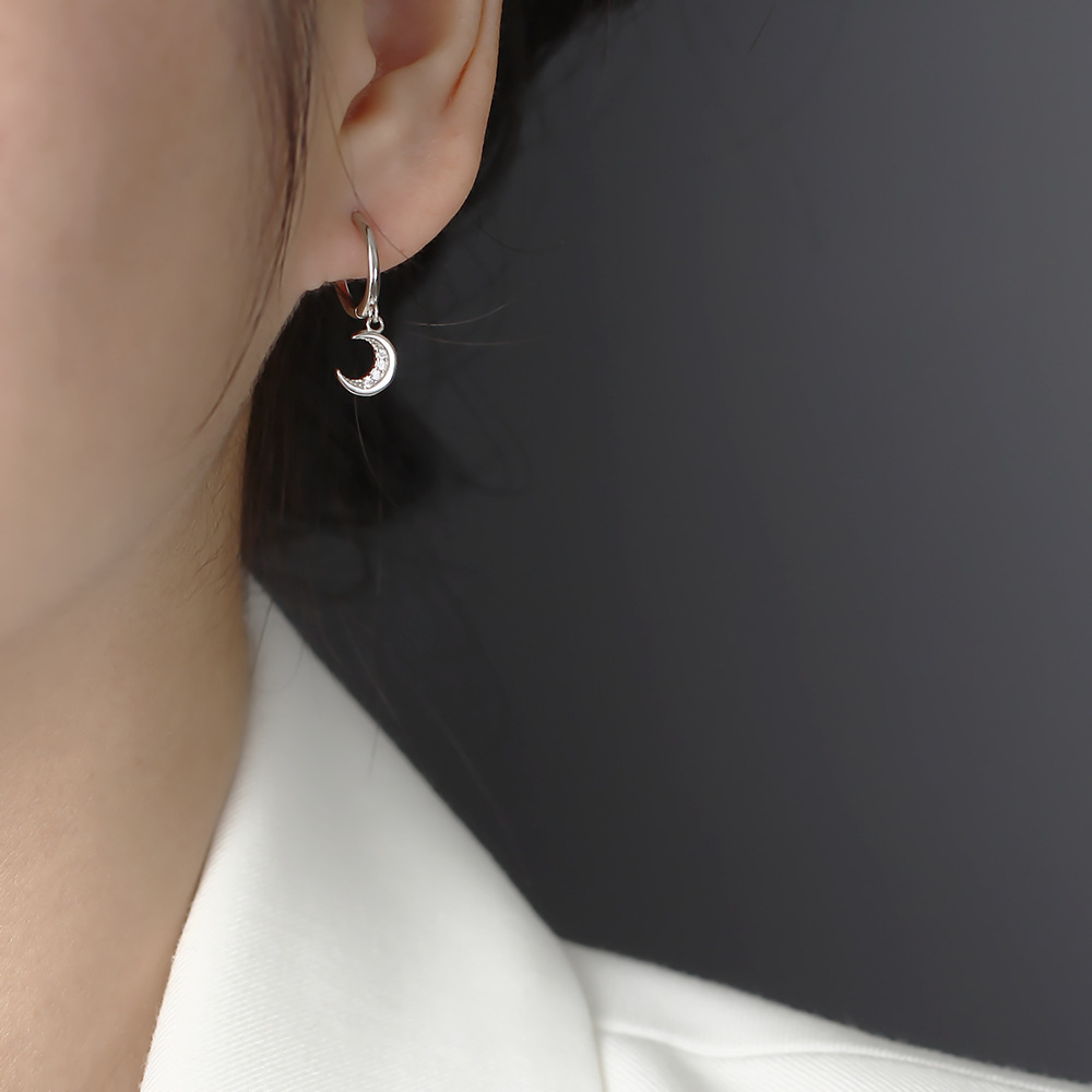 Mode Lune Incruster Argent Strass Des Boucles D'oreilles display picture 5