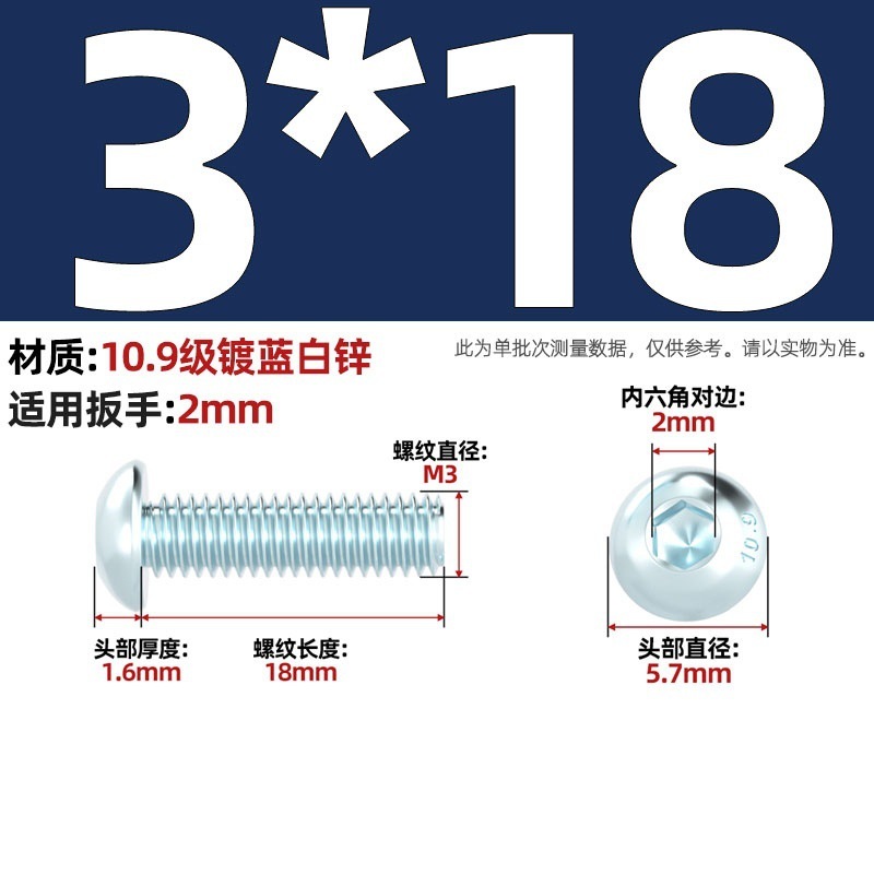 グレード 10.9 青白亜鉛メッキ丸頭六角穴付きネジ、半丸頭ボルト、キノコ頭なべネジ|undefined