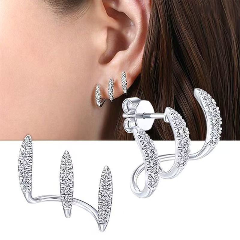 New Style Earrings, Fashionable, Light Luxury, High-End, One-Piece Curved Diamond-Encrusted Earrings, Women's Earrings