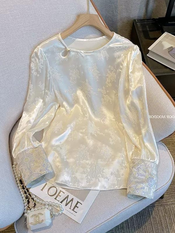 アセテート新中国風の女性の国民風刺繍コントラストカラーシャツ 2025 春宋錦インナー改良唐スーツトップ|undefined
