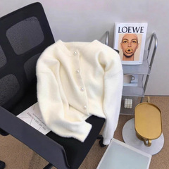 秋冬の女性用クロスボーダーイミテーションミンクベルベットセータージャケット、新しいスタイル、ハイエンド、ソフトで多用途、ゆったりとしたレイジースタイルのニットカーディガン