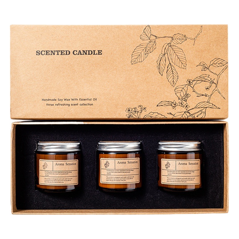 Byme tamaño pequeño taza marrón 100g * 3 aromaterapia vela caja de regalo traje nicho cumpleaños boda qixi regalo de mano