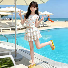 女童夏季泳衣套装2026新款儿童女孩夏装甜美蛋糕裙速干泳衣两件套