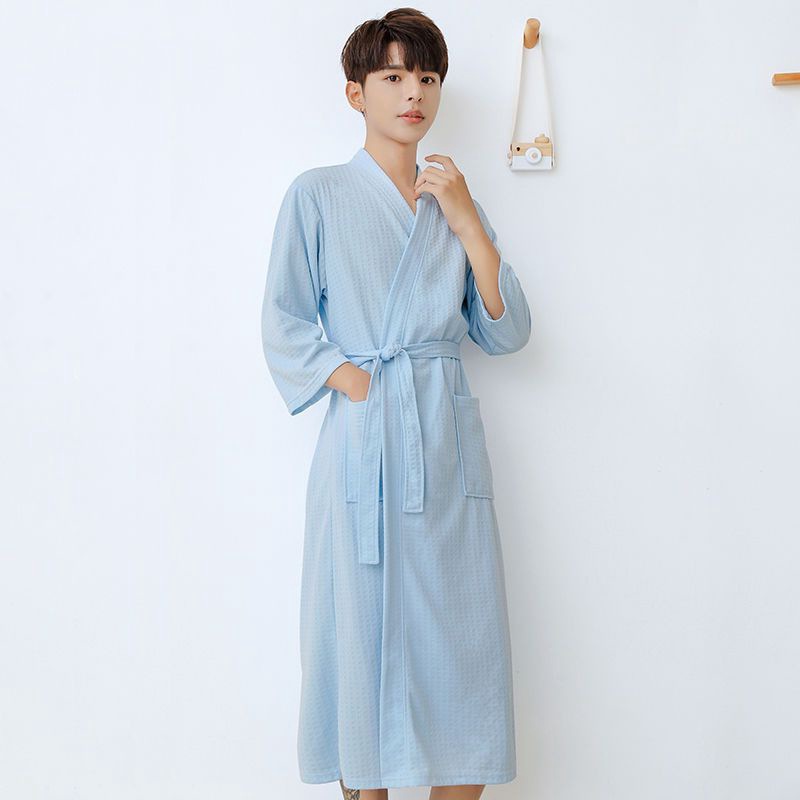 (2개) 여성의 긴 봄과 가을 얇은 남자 플러스 사이즈 호텔 잠옷 잠옷 흡수 목욕 가운 여름