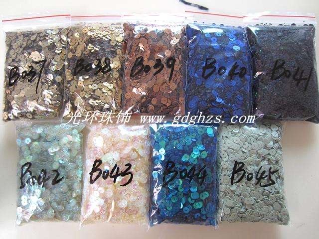 DIY珠片串珠材料服装辅料/七彩亮片/5mm圆平面PVC手缝片30克10色