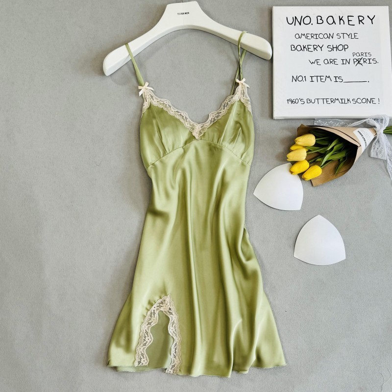 Women Ice Silk Pajamas White Summer Home Wear