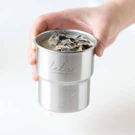 户外单层台阶杯304不锈钢咖啡杯ins野外便捷卷边露营啤酒杯水杯