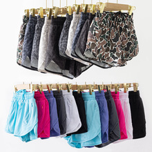 热卖欧美外贸运动亲子运动短裤豹纹纯色假两件带内衬防走光速干裤