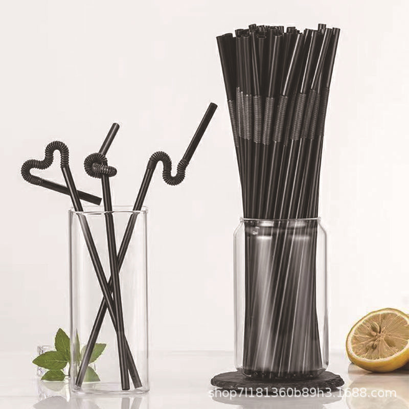Disposable Black Art Straws Individually Packaged 6*260mm Stretch Bar Style Long Wholesale Individually Packaged
