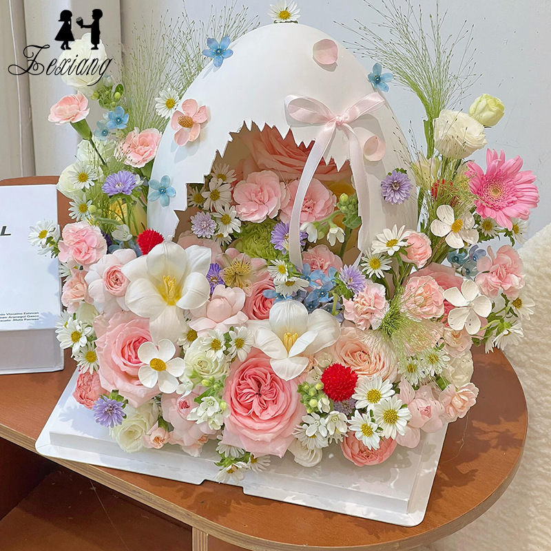花艺破壳花束花盒装饰创意插花白色鸡蛋壳套装生日礼物鲜花包装