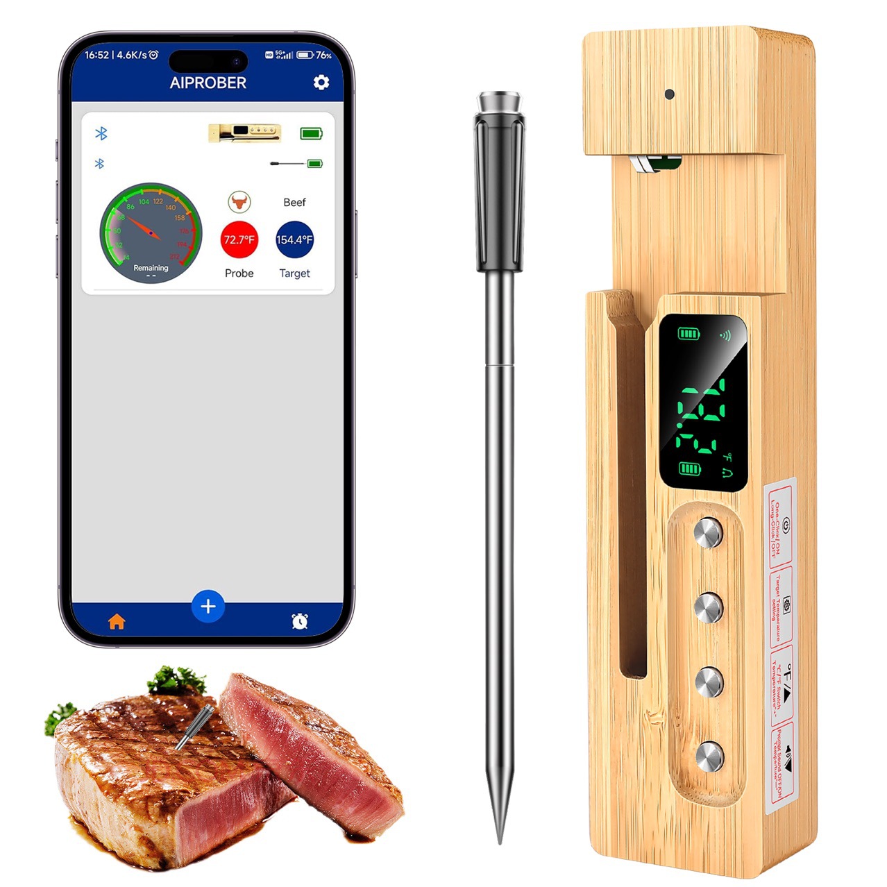 Wireless Meat Thermometer with Digital Display Precision Measurement Thermometer Barbecue Thermometer Kitchen Thermometer