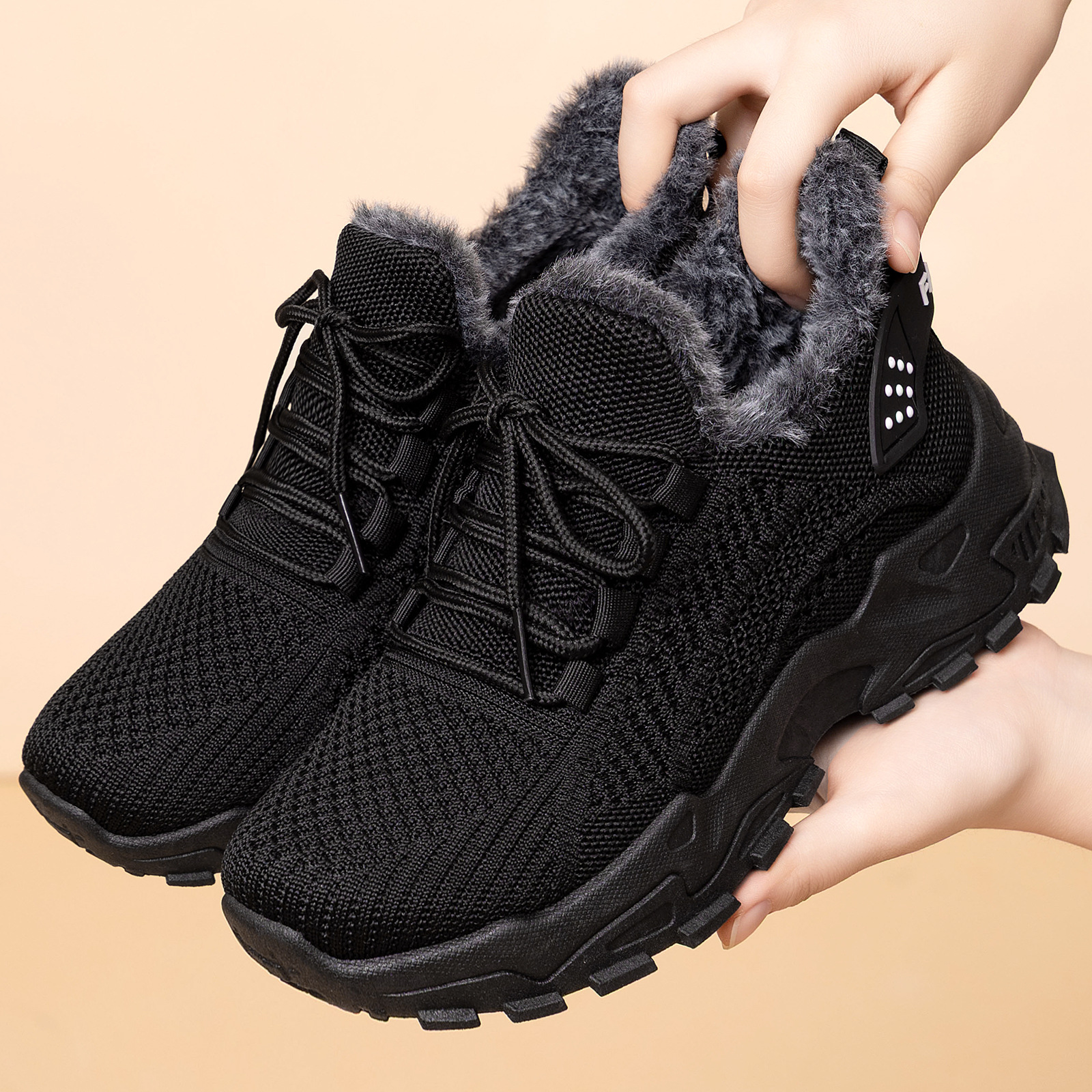 Zapatos de mujer otoño y invierno transfronterizos temu grandes zapatos de terciopelo, zapatos de padre, zapatos de algodón, zapatos de invierno calientes.