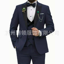亚马逊独立站西服男三件套新郎伴郎婚礼宴会跨境质感西装男套装