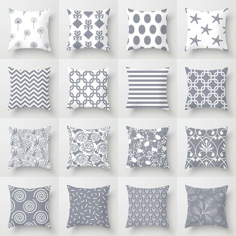 European-style grey abstract geometric peach velvet cushion cover cross-border home sofa office decoration throw pillow cushion cover