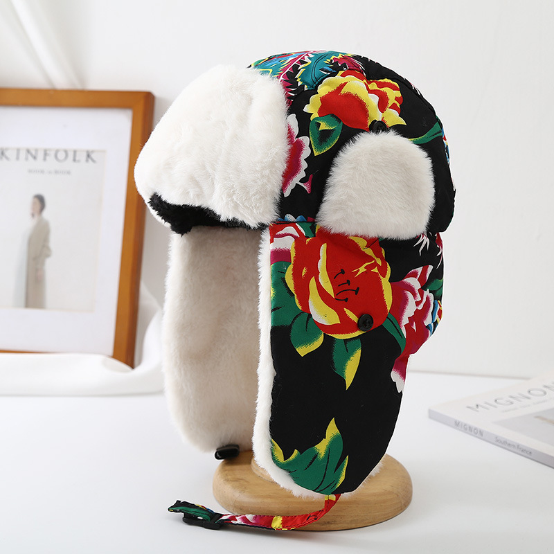 Northeast Flower Leifeng sombrero de invierno para hombres y mujeres grueso sombrero de oído caliente sombrero de esquí para padres e hijos algodón poliéster frío