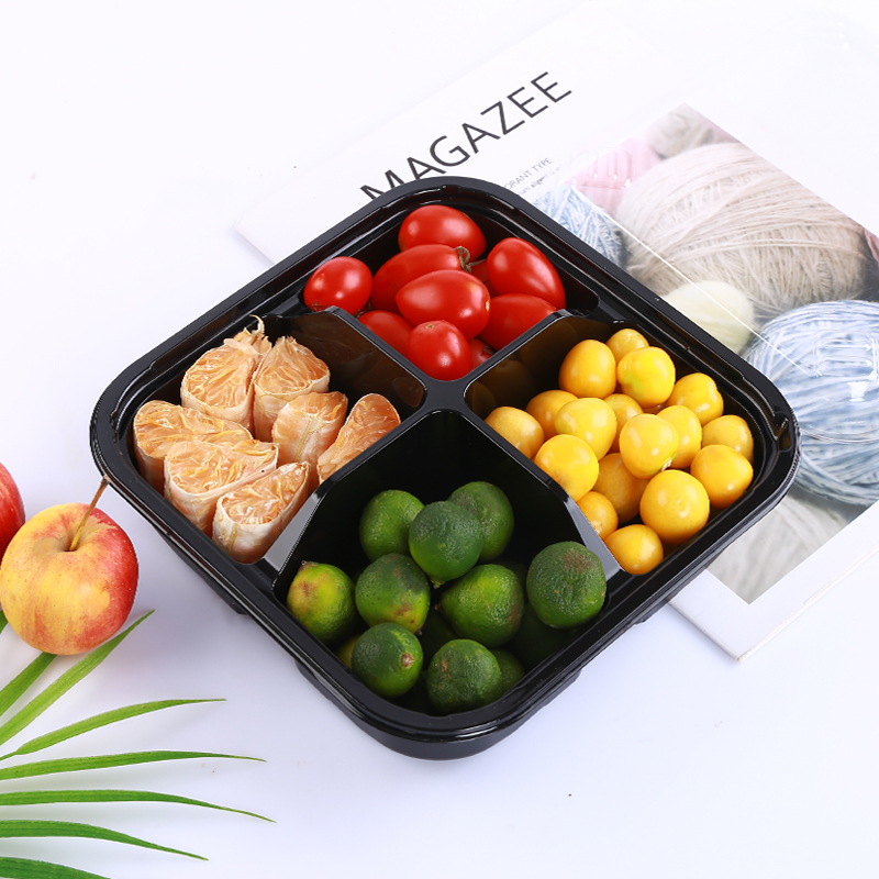 KE3C一次性水果盒子塑料分格鲜果沙拉拼盘盒方打包盒带盖果切盒加