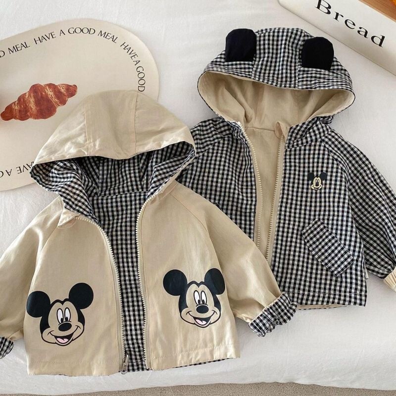 Children's Long-Sleeved Jacket Spring Wear 2026 New Stylish Reversible Plaid Hooded Korean Style Top for Boys and Girls Trendy