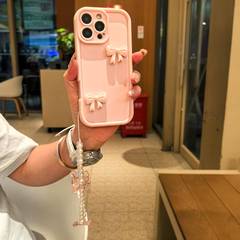 iPhone16Promax 携帯電話ケース 15 Apple 14 リボンブレスレット付きに適したピンクの立体リボン